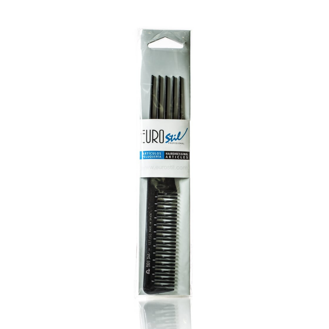 EUROSTIL CURVED TEETH COMB WITH PLASTIC LIFTERS #127N - 19CM