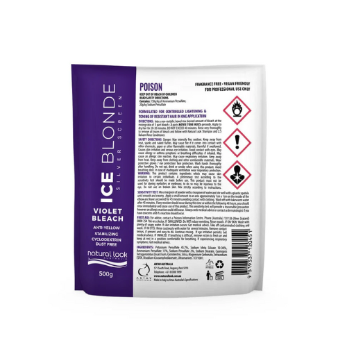NATURAL LOOK MOVIE TONE HUES SILVER SCREEN ICE BLONDE VIOLET BLEACH 500G
