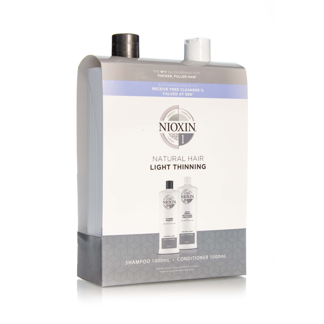 NIOXIN SYSTEM 1 CLEANSER SHAMPOO & SCALP THERAPY REVITALISING CONDITIONER 1L DUO