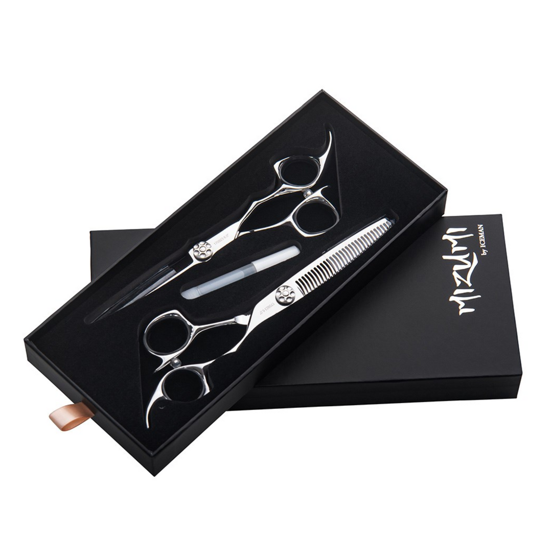 ICEMAN MIZUMI KATANI 6" HAIRDRESSING SCISSOR AND THINNER SET SILVER