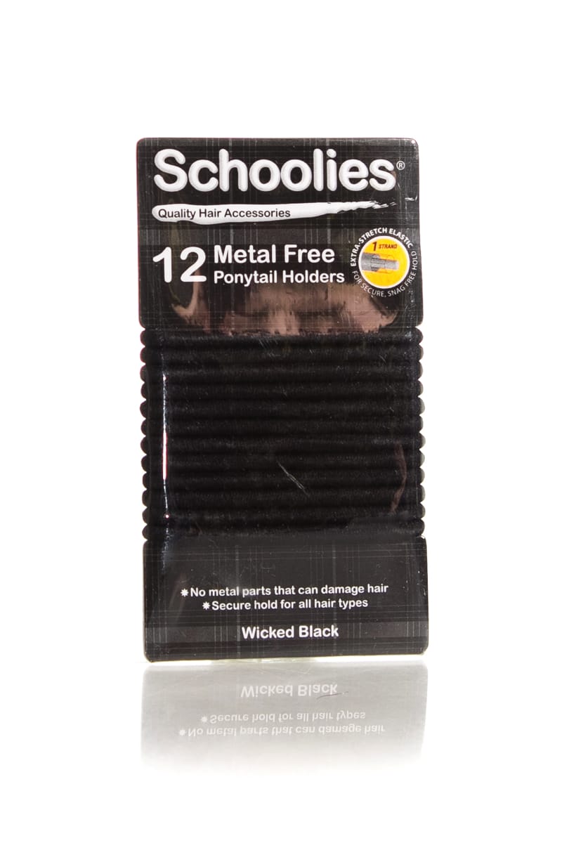 SCHOOLIES METAL FREE PONYTAIL HOLDERS 12 PIECE WICKED BLACK