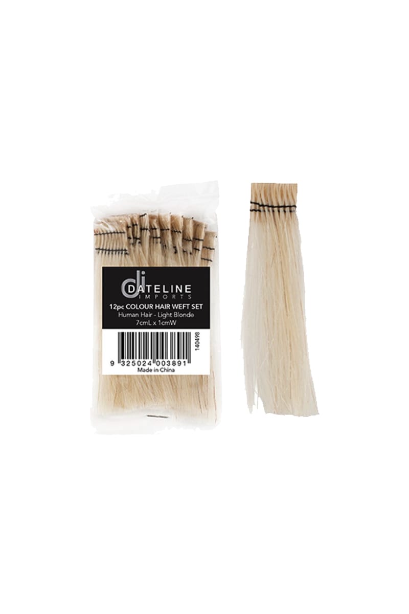 DATELINE 12 PIECE COLOUR HAIR WEFT SET HUMAN HAIR #412 LIGHT BLONDE 7CM X 1CM