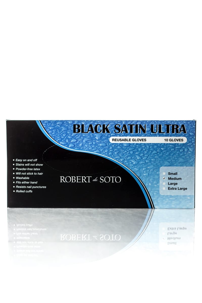 ROBERT DE SOTO BLACK SATIN GLOVES 10 PACK MEDIUM