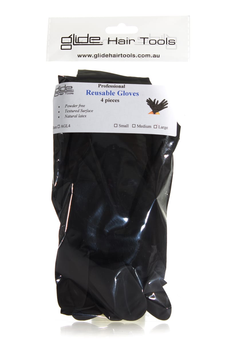 GLIDE Professional Reusable Black Gloves 4 Pack Large