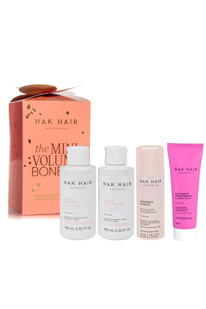 Pack includes Volume Shampoo + Conditioner, Dry Clean Shampoo, and Replends Creme leave-in moisturiser.