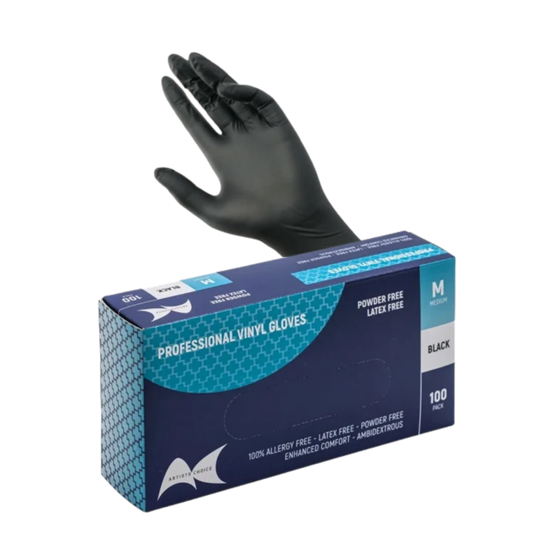 ARTIST CHOICE Vinyl Gloves Powder Free Black | Various Sizes