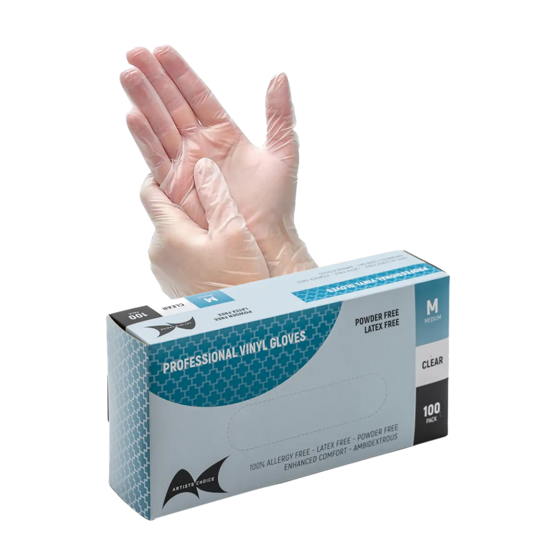 ARTISTS CHOICE Powder Free Vinyl Gloves Clear | Various Sizes