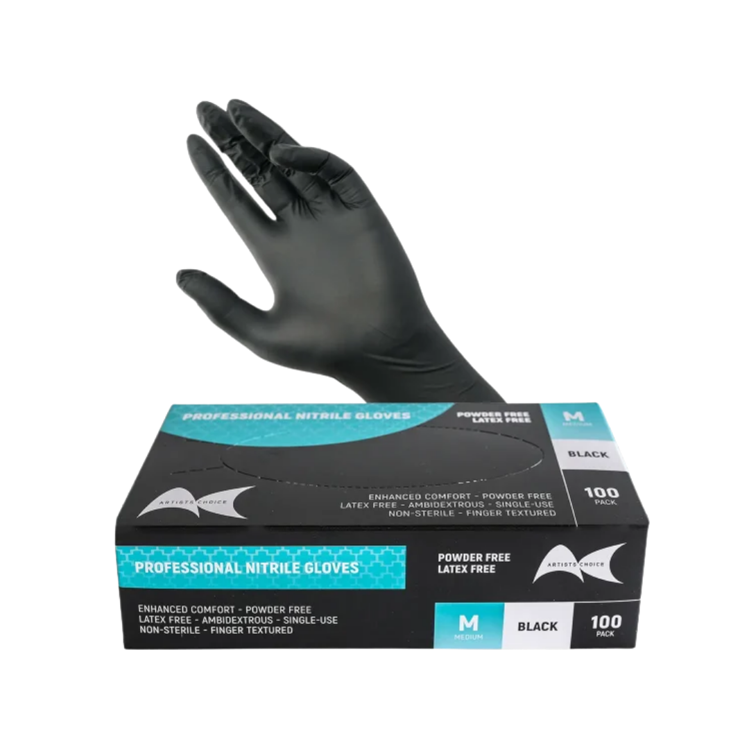 ARTISTS CHOICE Powder Free Nitrile Gloves Black | Various Sizes