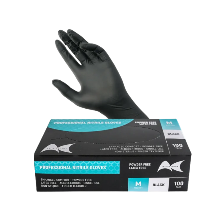 ARTISTS CHOICE Powder Free Nitrile Gloves Black | Various Sizes