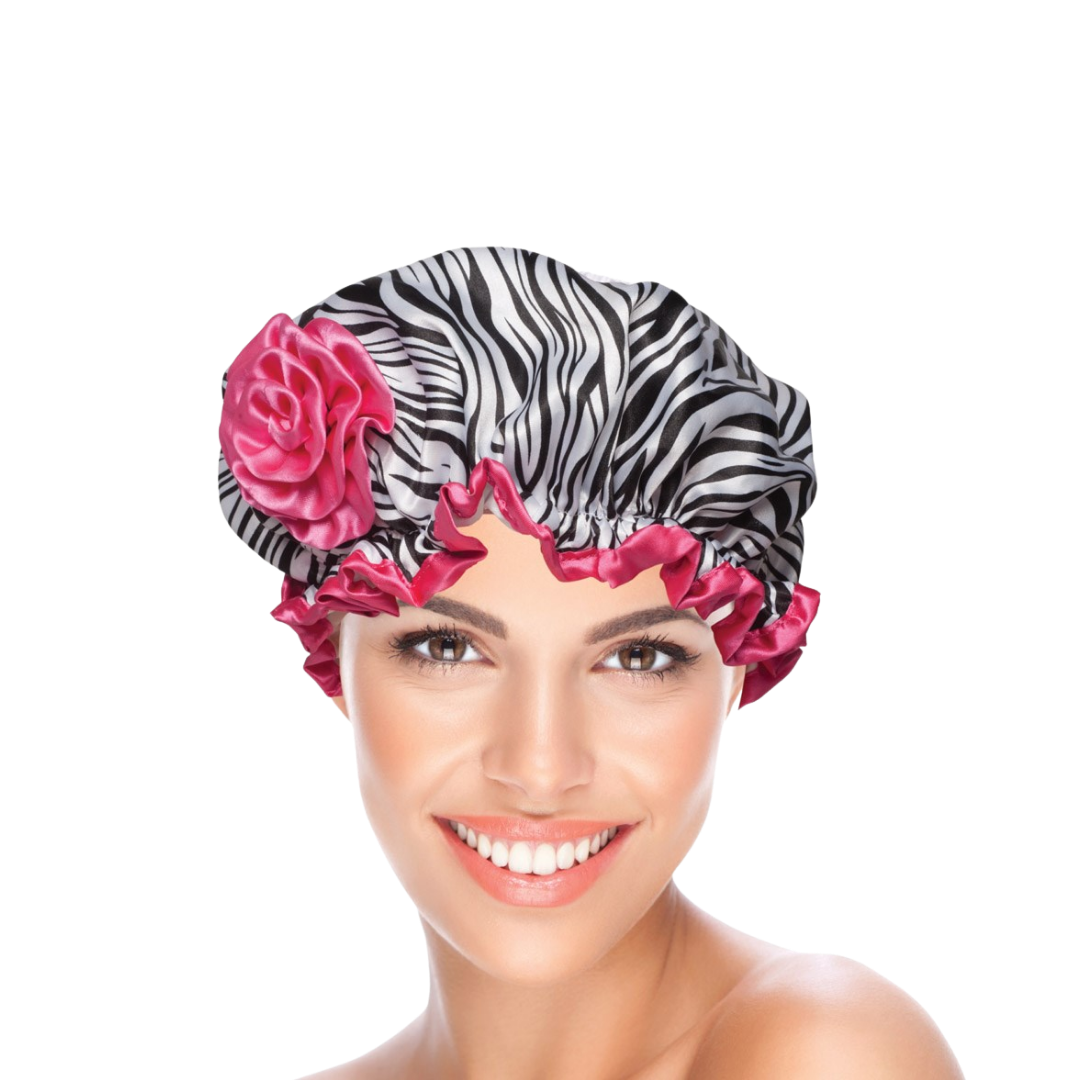 BEAUTY PRO SHOWER CAP ZARA BLACK WHITE ZEBRA