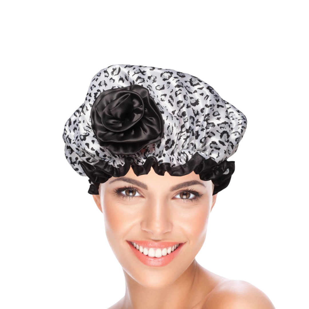 BEAUTY PRO SHOWER CAP CHEETAH BLACK WHITE
