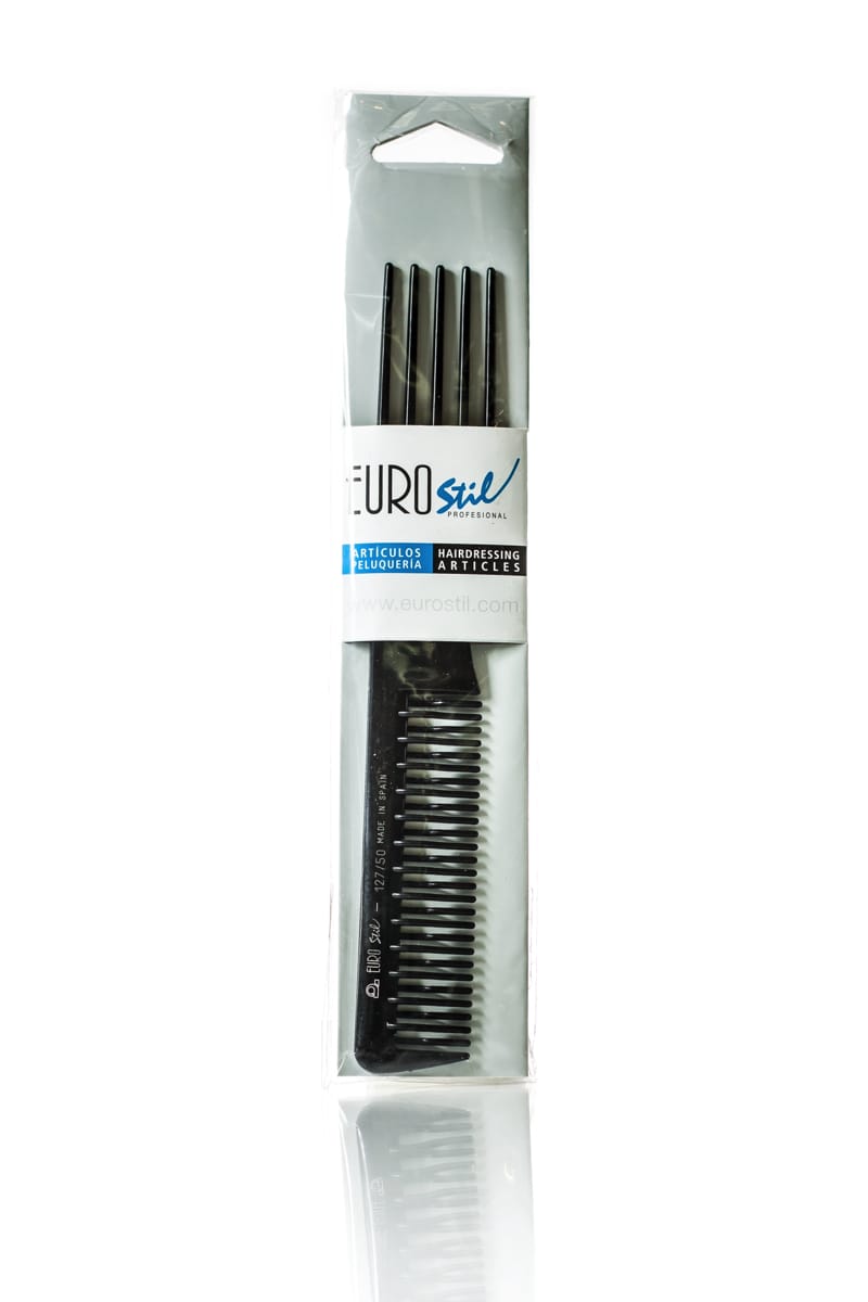 EUROSTIL CURVED TEETH COMB WITH PLASTIC LIFTERS #127N - 19CM