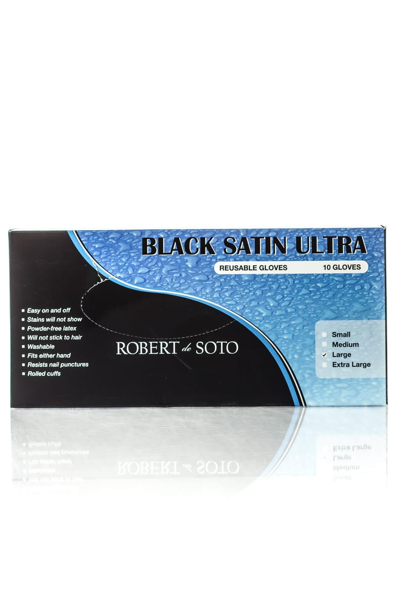 ROBERT DE SOTO BLACK SATIN GLOVES 10 PACK LARGE
