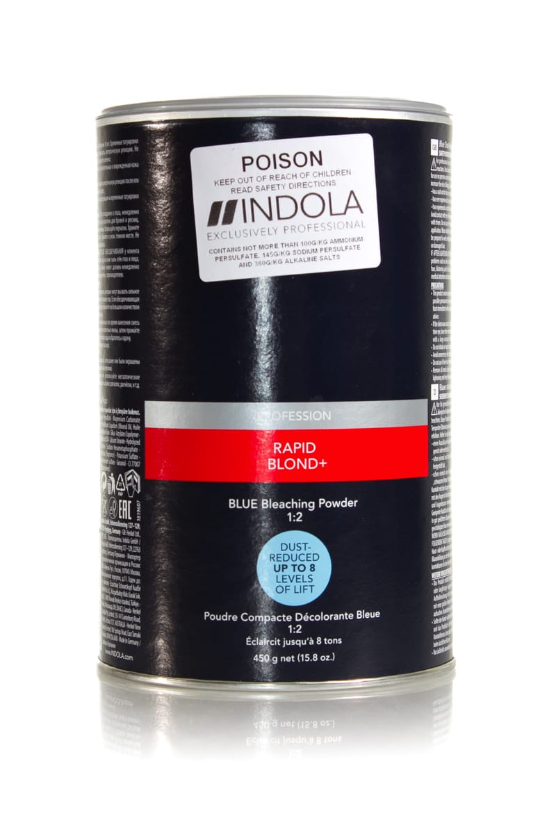 INDOLA RAPID BLOND+ BLUE BLEACHING POWDER 1:2 DUST-REDUCED UP TO 8 LEVELS OF LIFT 450G