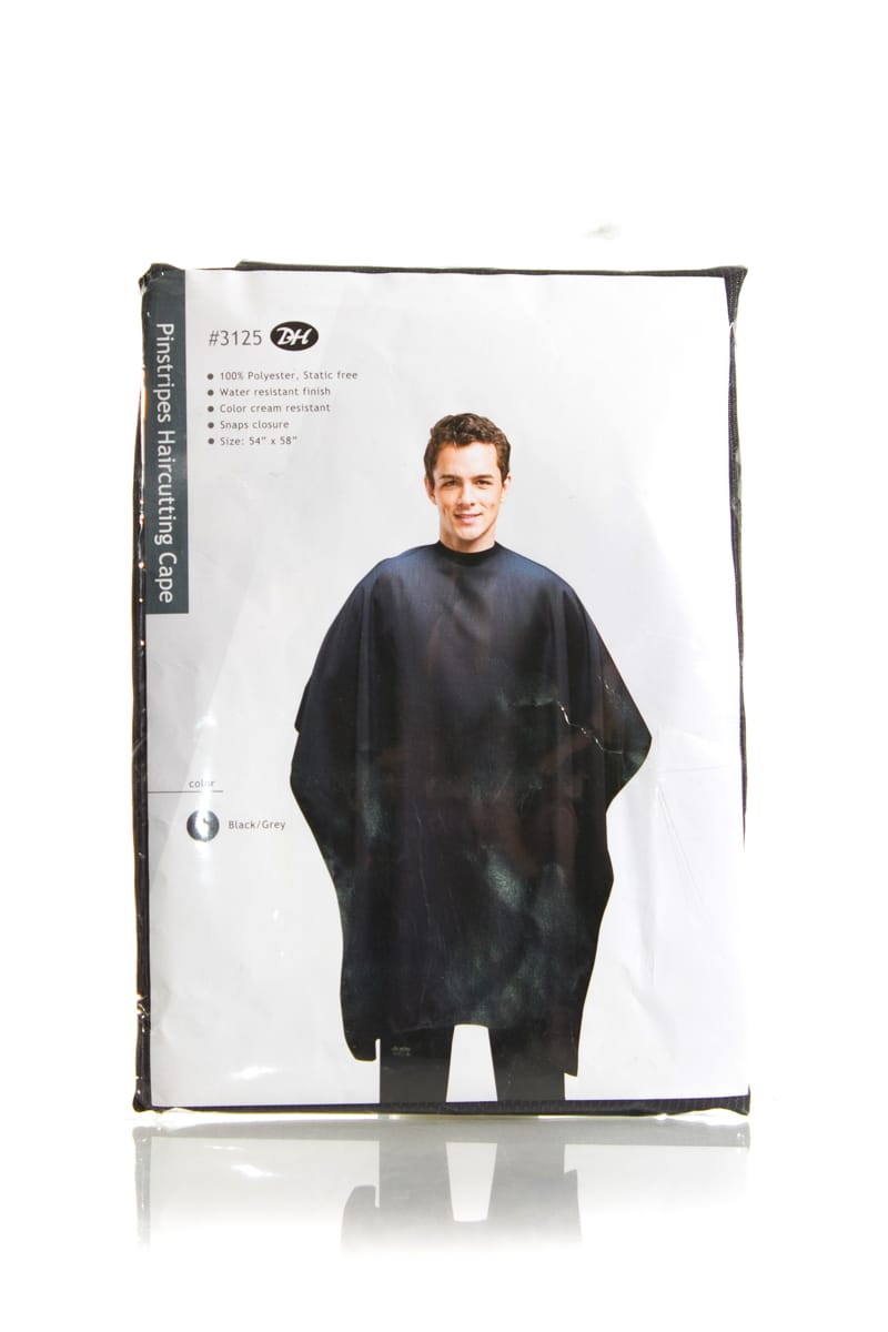 PINSTRIPE HAIRCUTTING CAPE #3125 POLYESTER BLACK/GREY